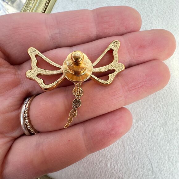Vintage Jewelry Avon Dragonfly Gold Tone Brooch Pin with Rhinestones - Picture 2 of 2